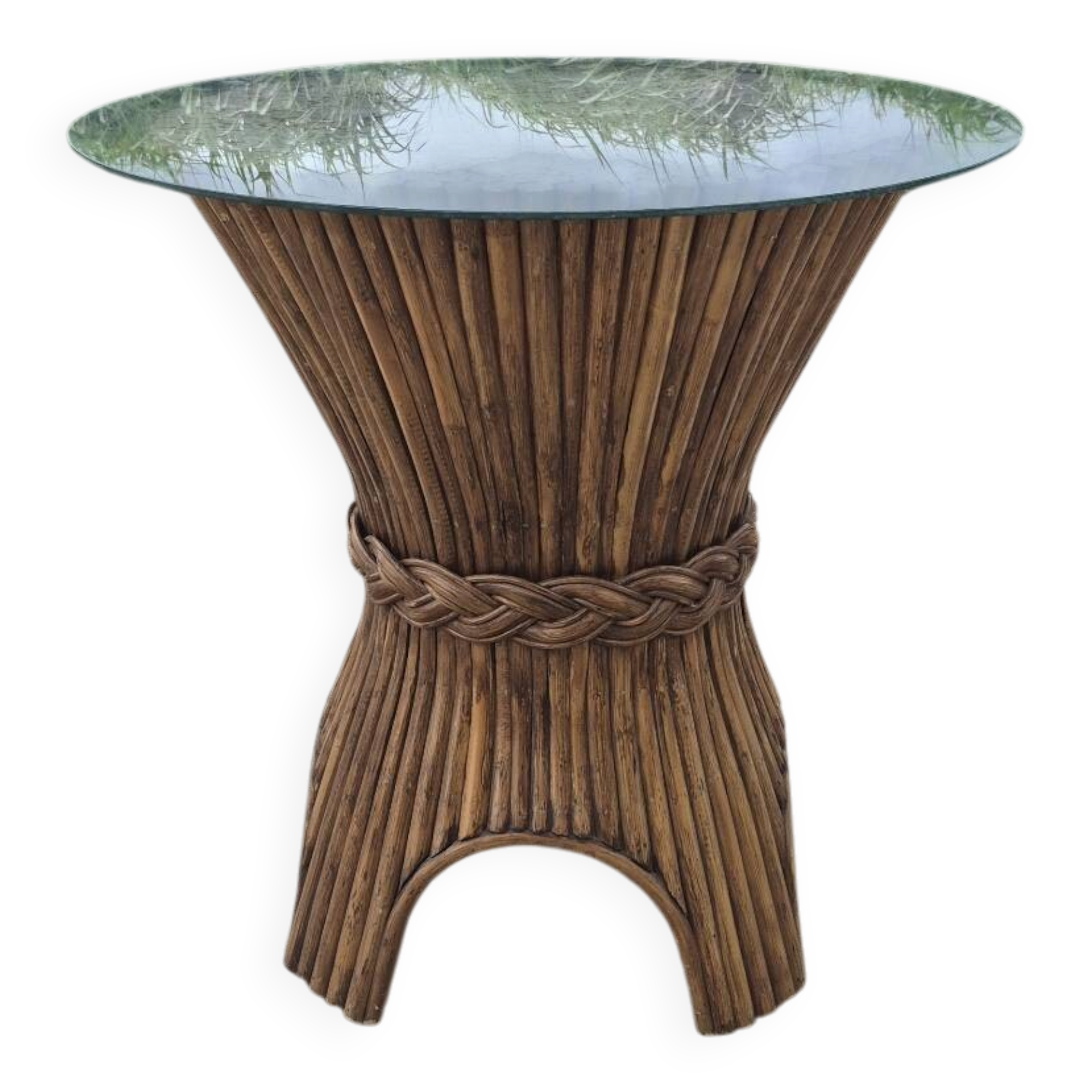 Sheaf of wheat bamboo dining table glass top McGuire 1970s