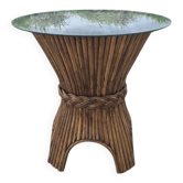 Sheaf of wheat bamboo dining table glass top McGuire 1970s