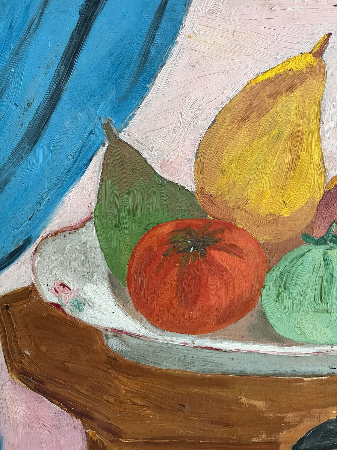 Peinture ancienne huile sur carton nature morte fruits colorés
