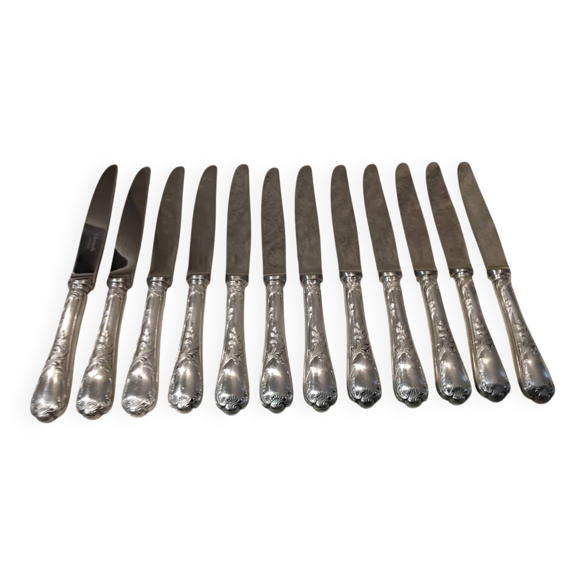 12 silver-plated dessert knives by Christofle Marly, 19.7cm