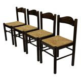 Set of 4 dark brown wooden chairs 70s minimalist design