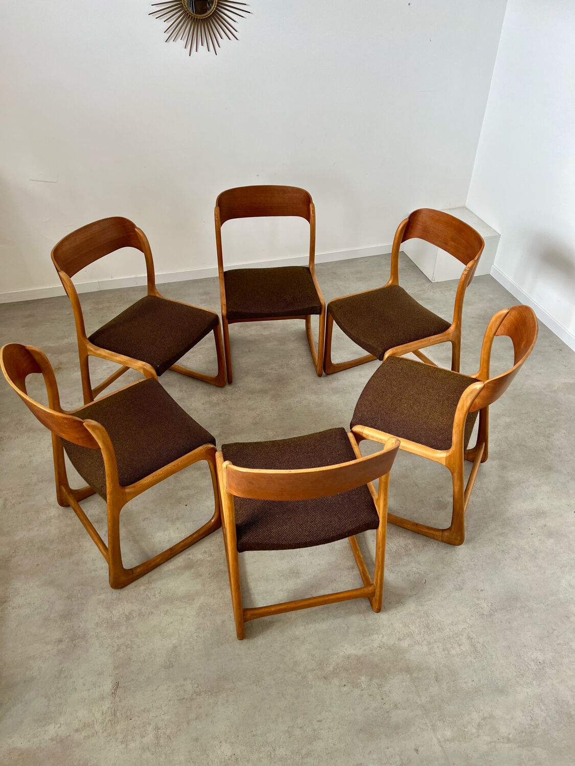 Set of 6 wooden chairs sled baumann vintage / year 60
