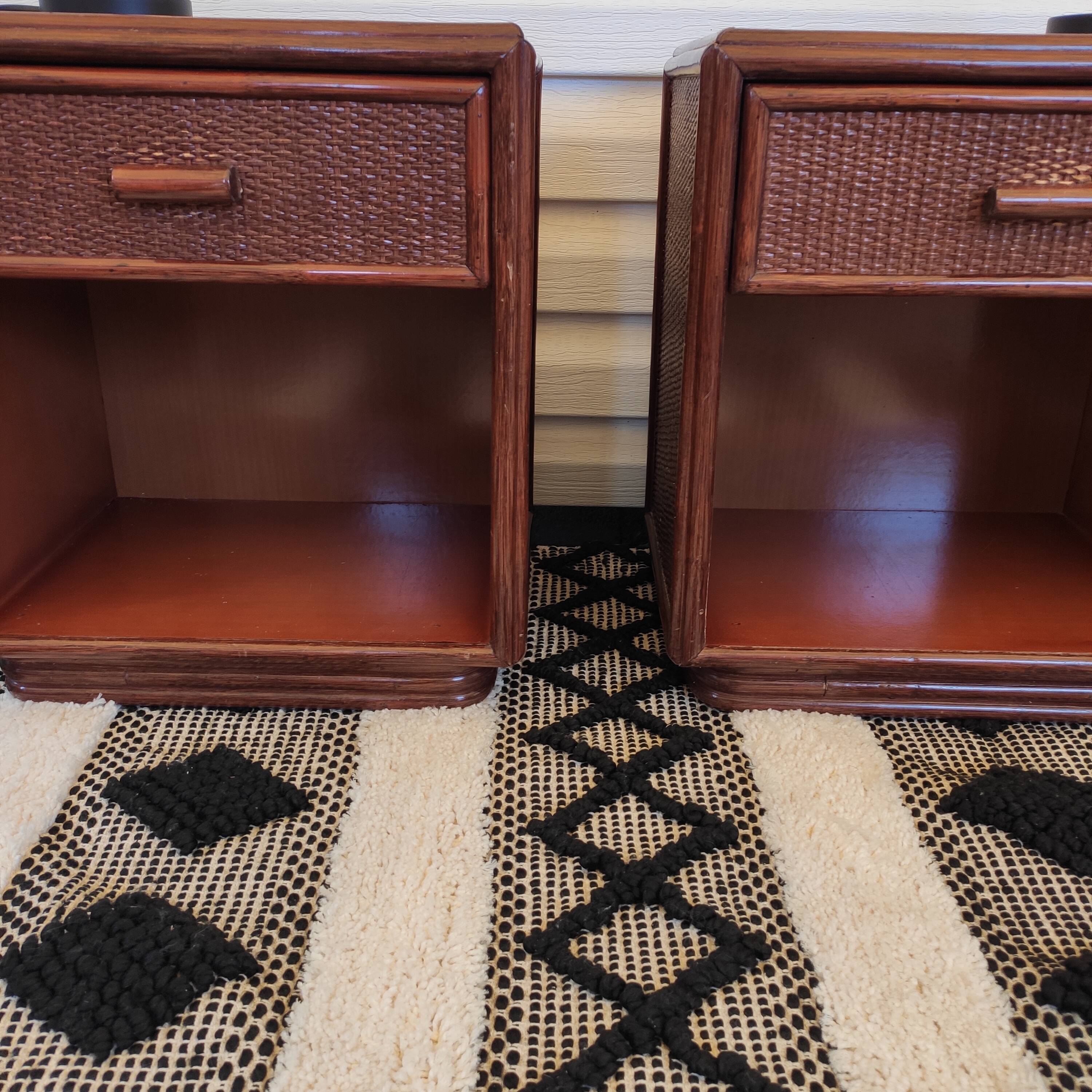 Pair of rattan bedside tables