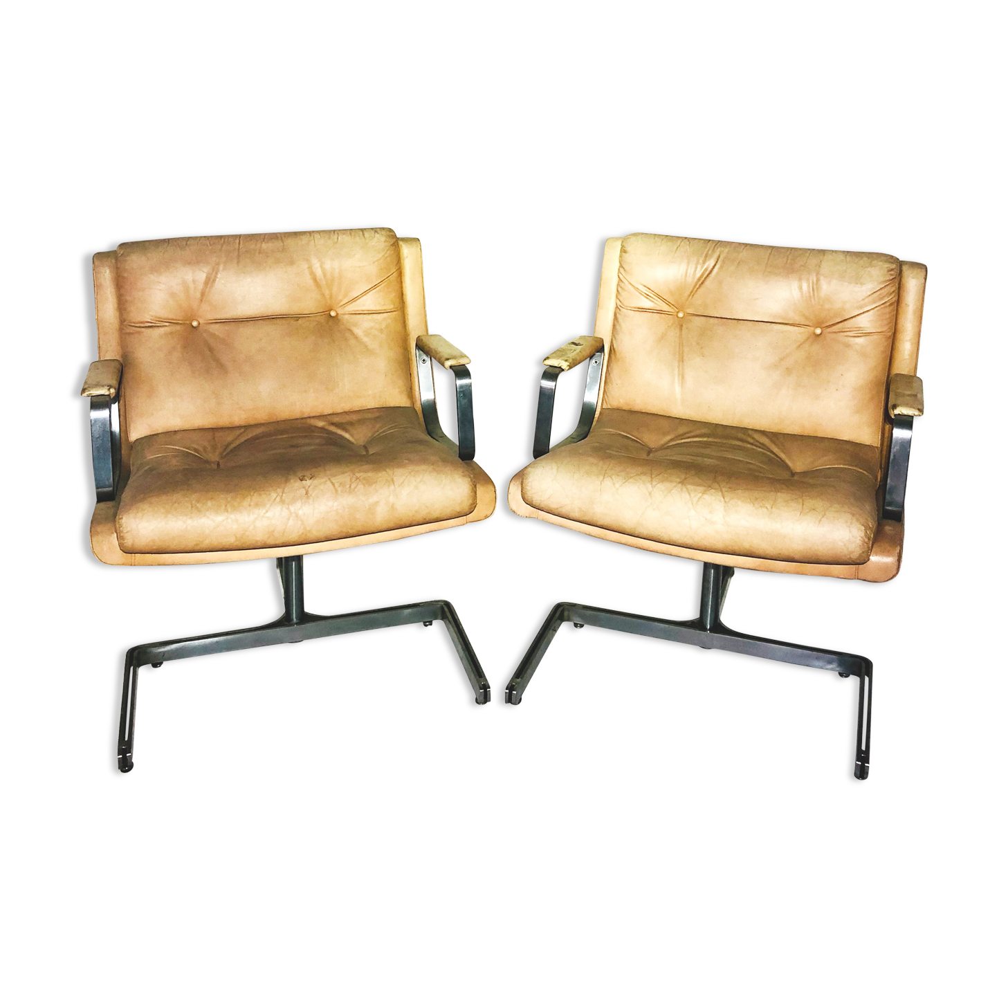 Pair of armchairs Raphael Raffel, skai and aluminum