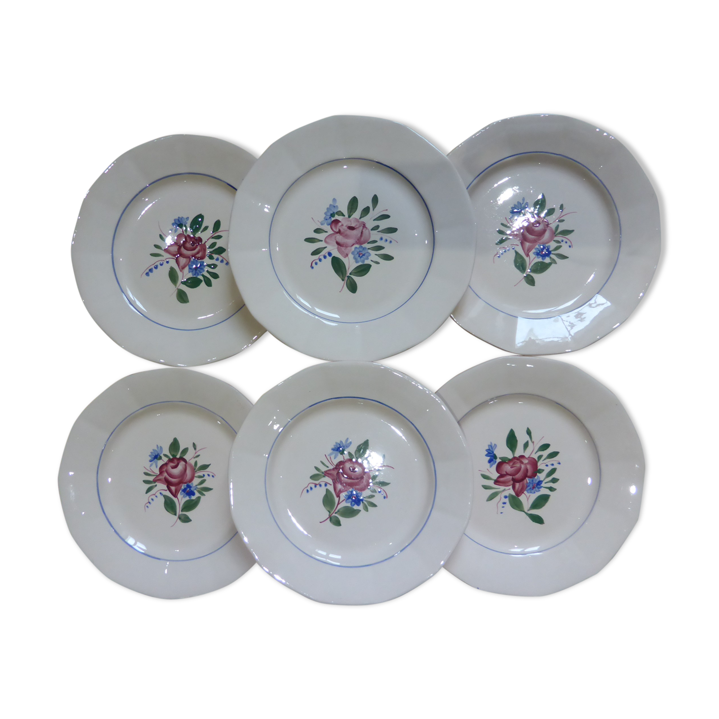 Set of 6 flat plates Digoin Sarreguemines