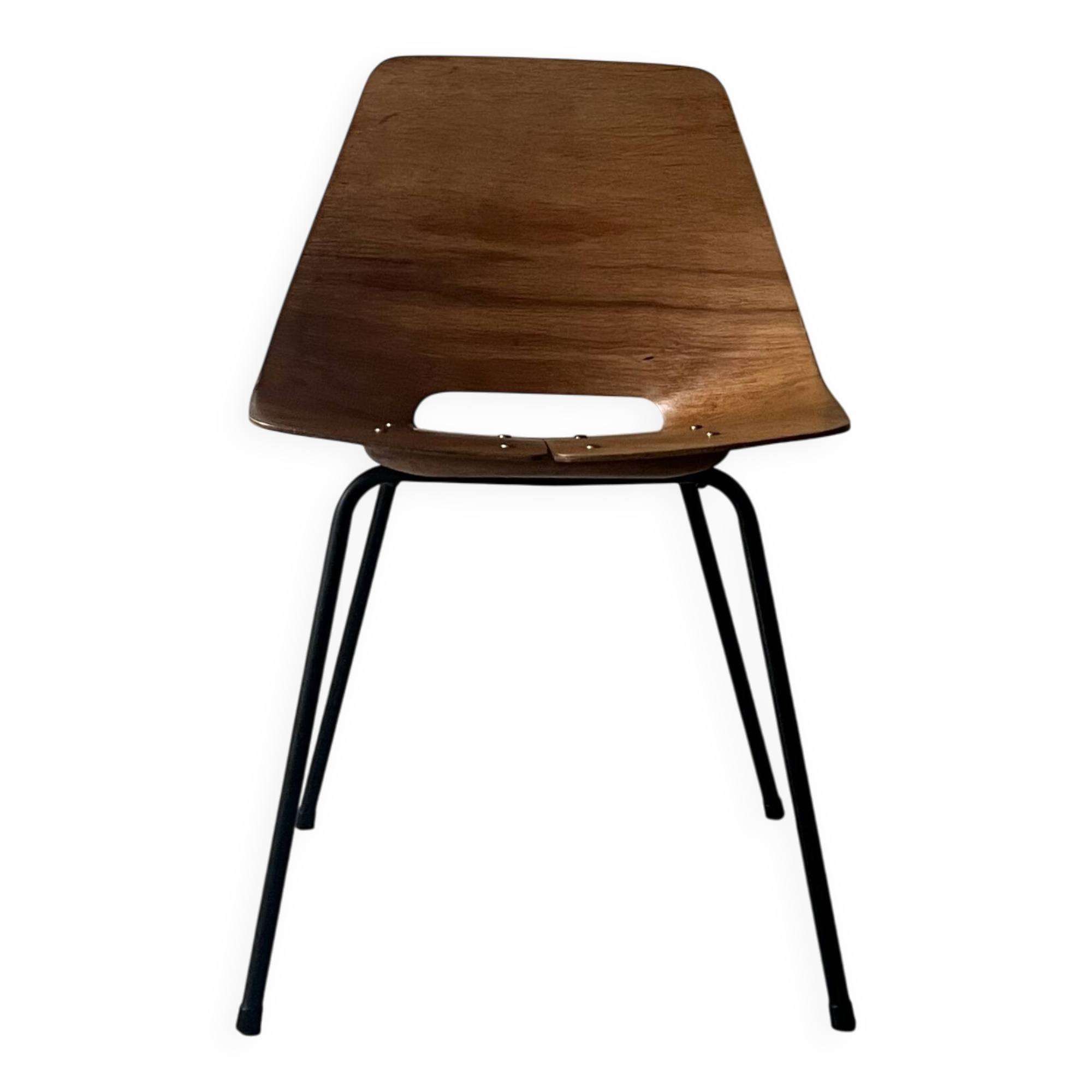 Barrel chair wood & metal by Pierre Guariche for Steiner Paris 1950