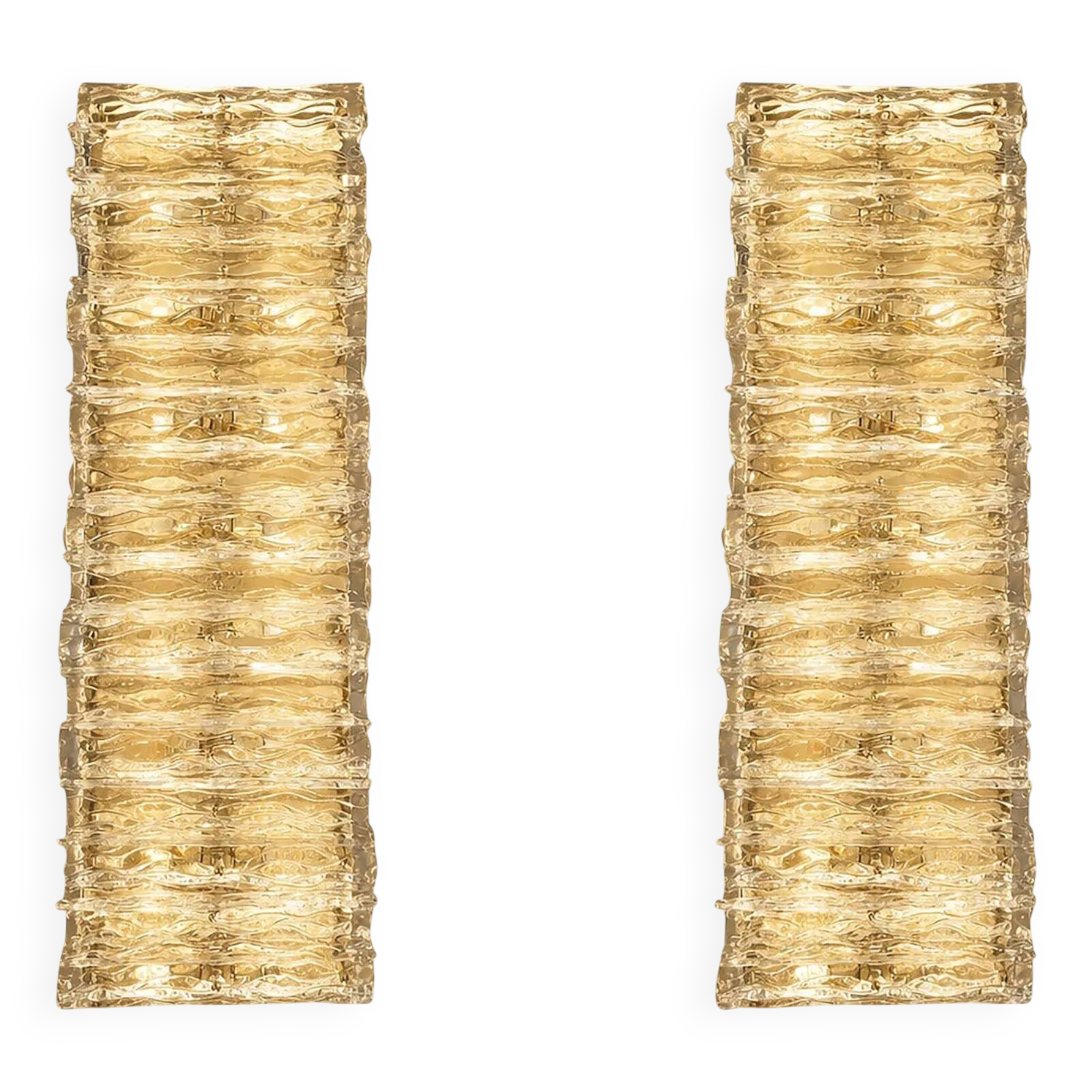 Contemporary Brass and Murano Glass Flush Mount Wall Sconces — Pair