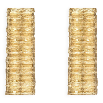 Contemporary Brass and Murano Glass Flush Mount Wall Sconces — Pair