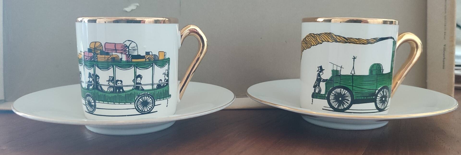 Vintage coffee cup duo "Express" - Salins pottery (Years