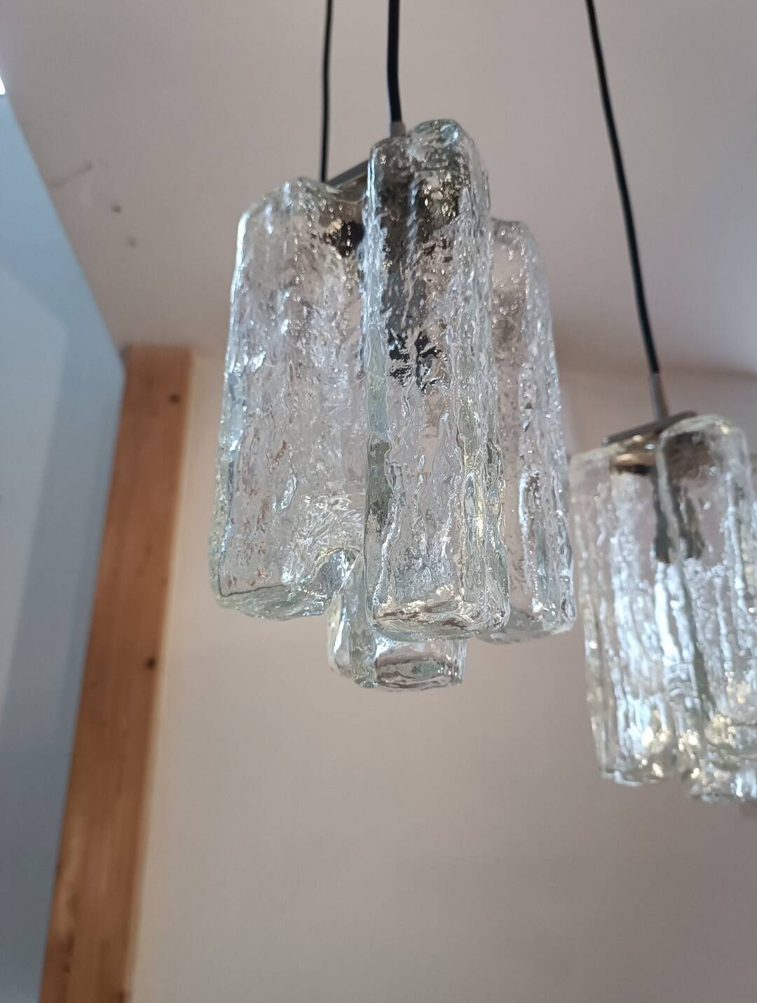 Granada ice glass waterfall pendant light by JT Kalmar 1970