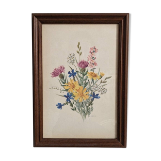 Old framed floral poster