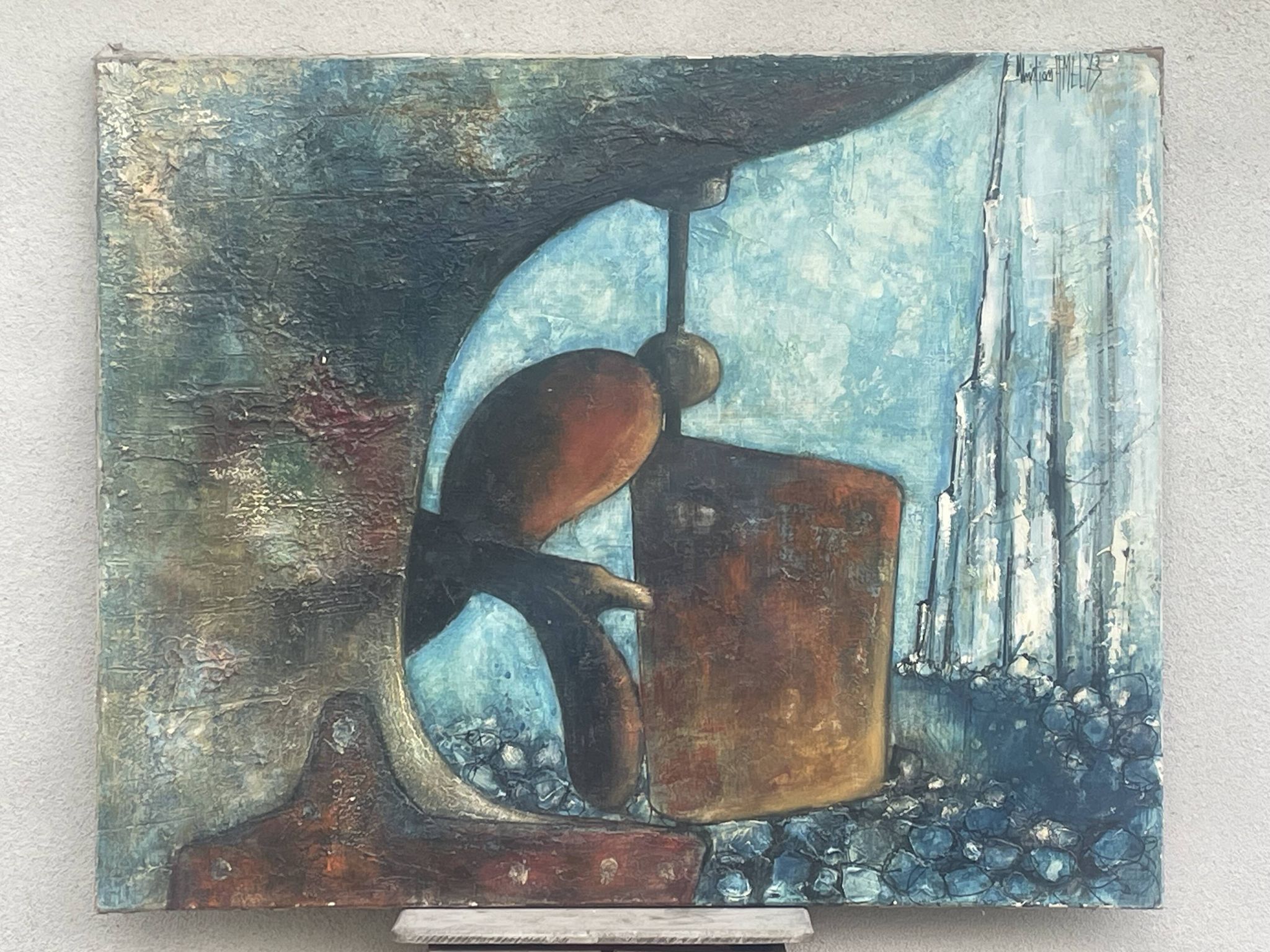 Oil, acrylic? composition on canvas, signed Christian Amel 73