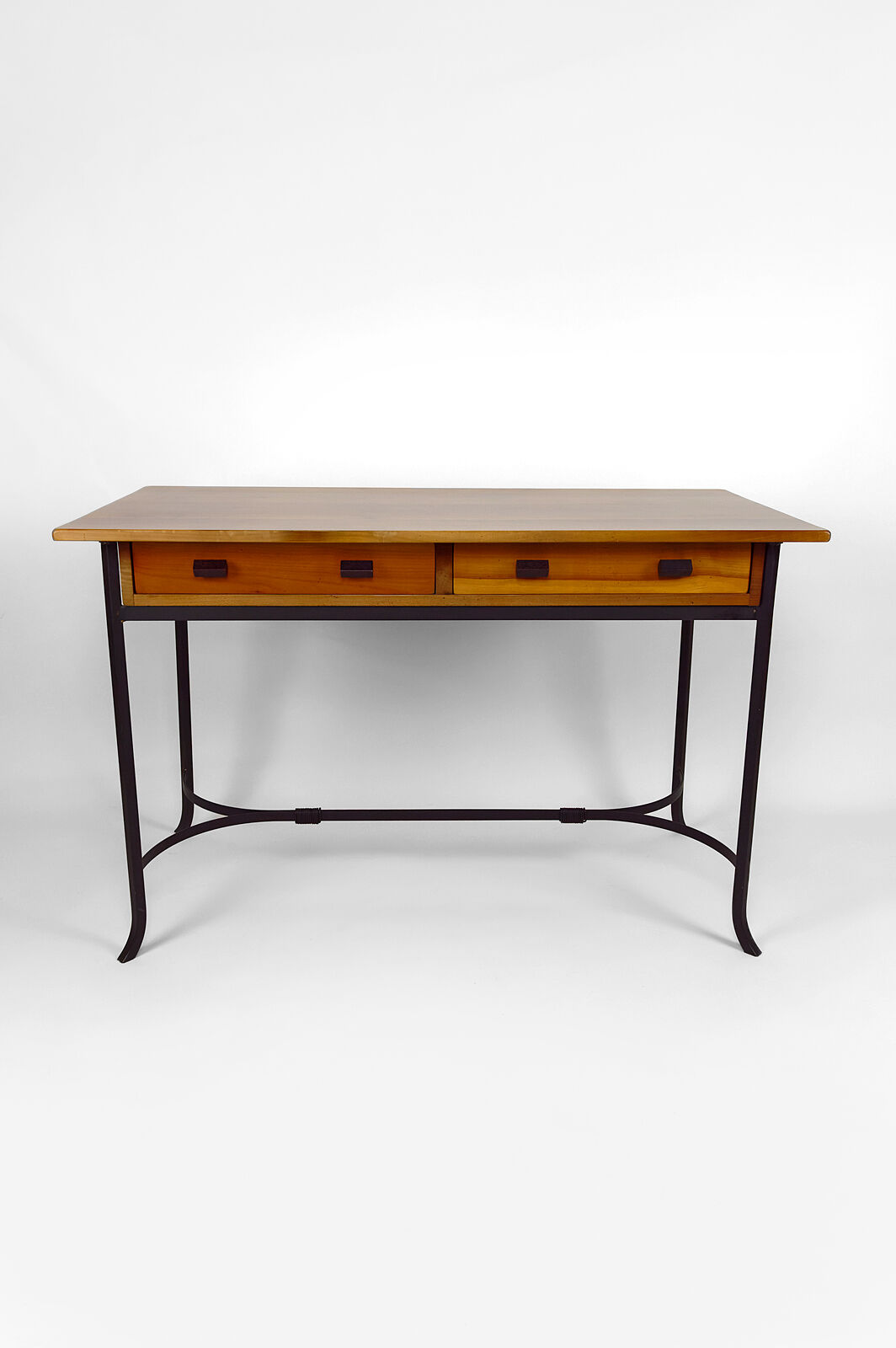 Bureau moderniste en merisier et fer forgé, circa 1980