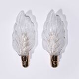 Vintage Murano glass wall lamp leaf shape set of 2 - Italy 1970