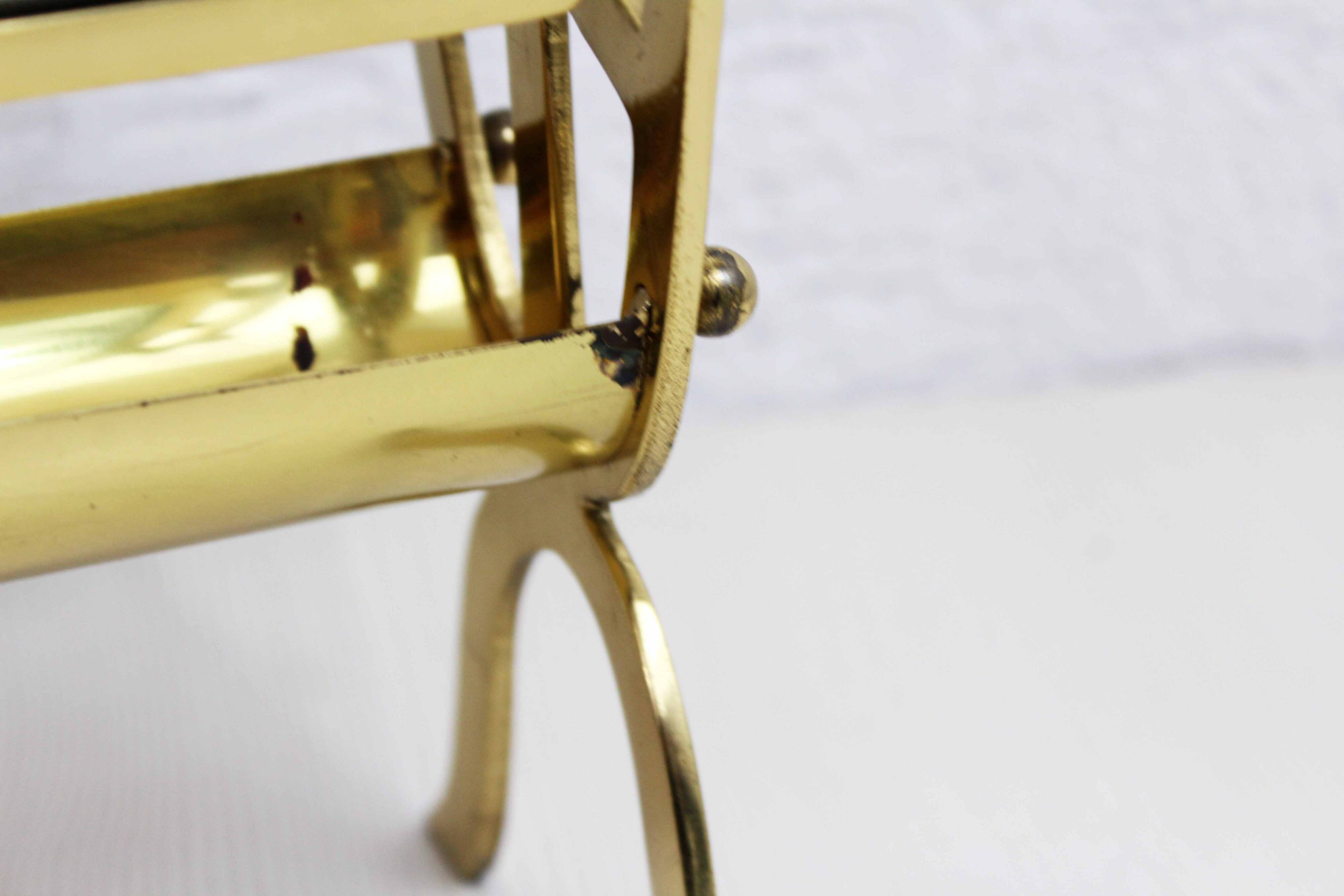 Glass and brass magazine rack, 1970
