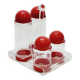 Condiment service oil vinegar salt pepper vintage plexi and red plastic
