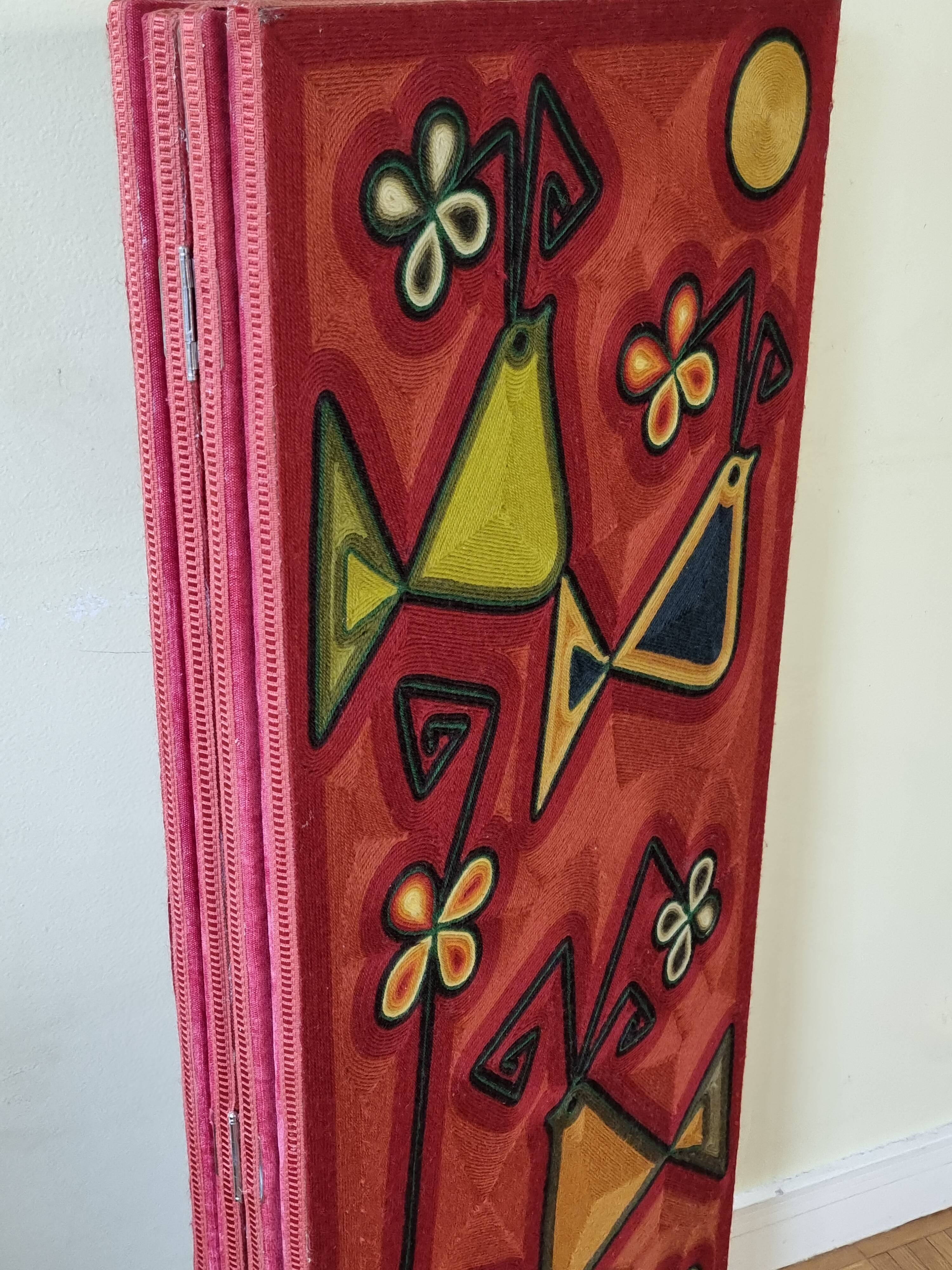 Screen decorated with wool threads, "Huichol" art, Sofia Ribeira, 120 cm