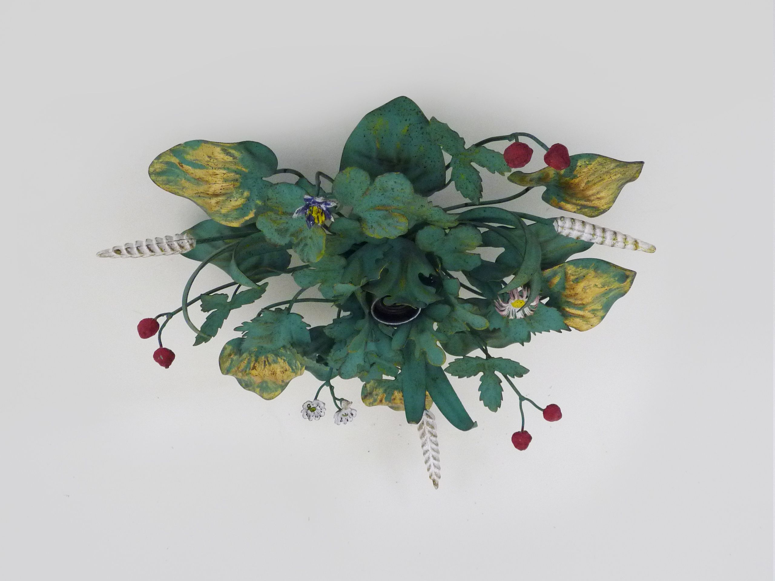 Ceiling lamp or wall lamp with painted metal foliage, ear of wheat. Year 70 80