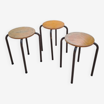 3 tabouret d'école bois et tube