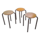 3 wooden and tube school stools
