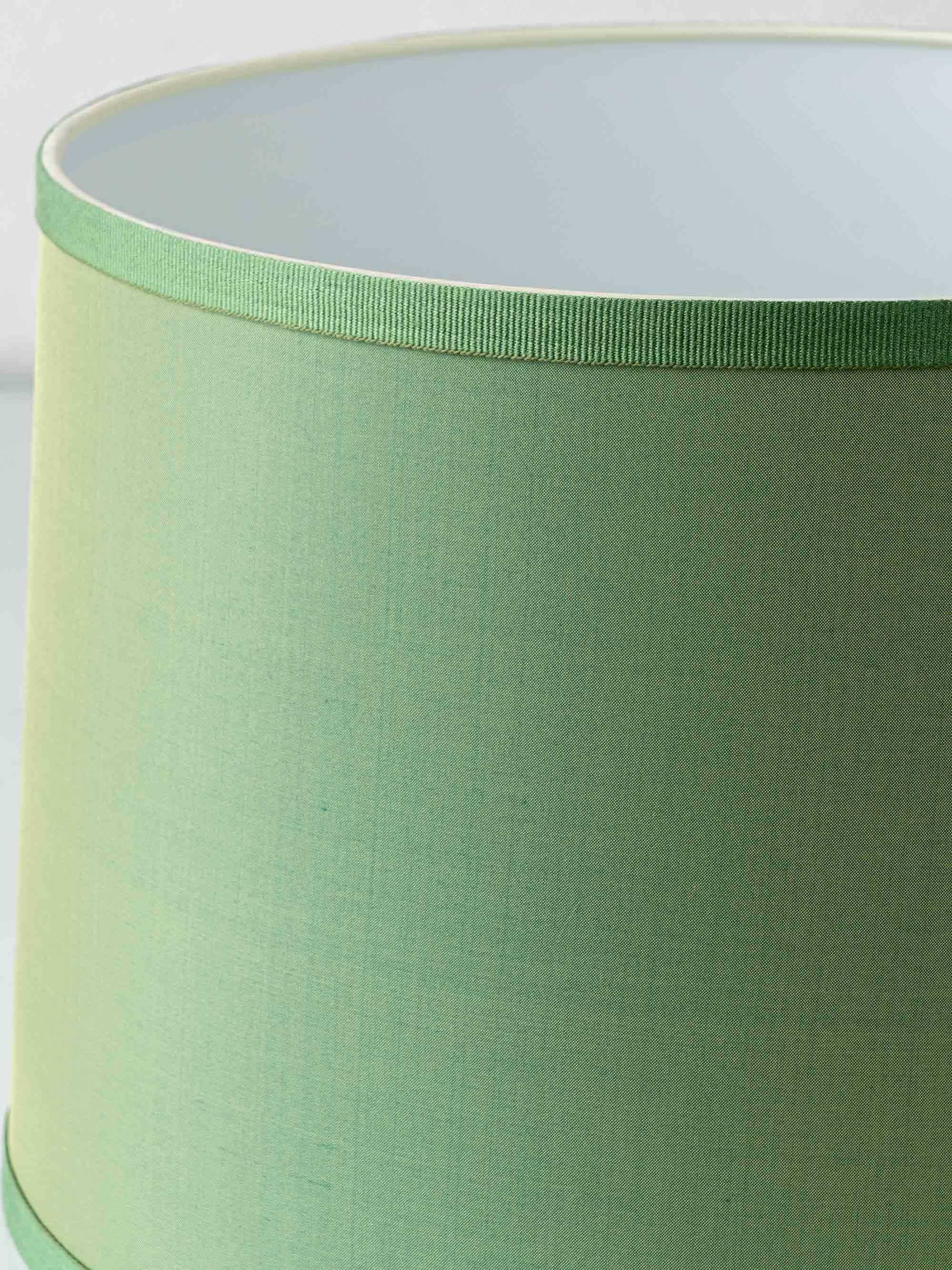 Royal Delft blue ceramic lamp, 1971, new pistachio silk shade.