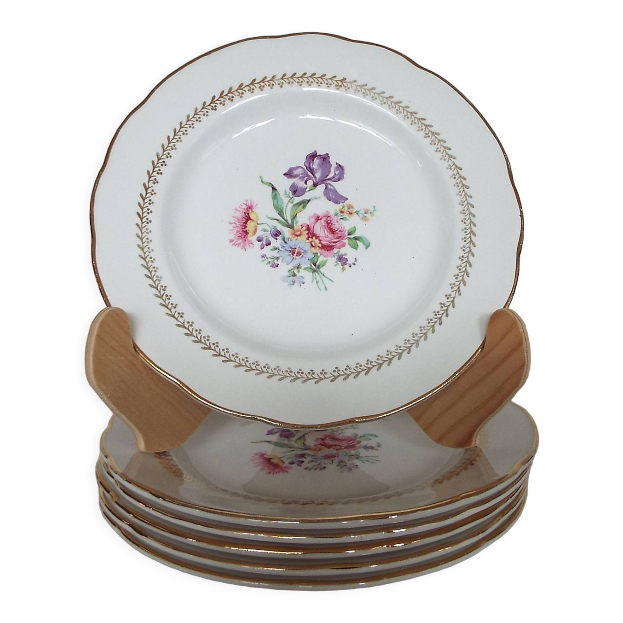 6 flowery dessert plates