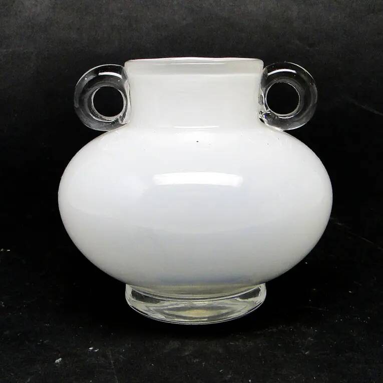Modernism vase, white and transparent glass, HSG Tarnowiec, Poland, 1970s