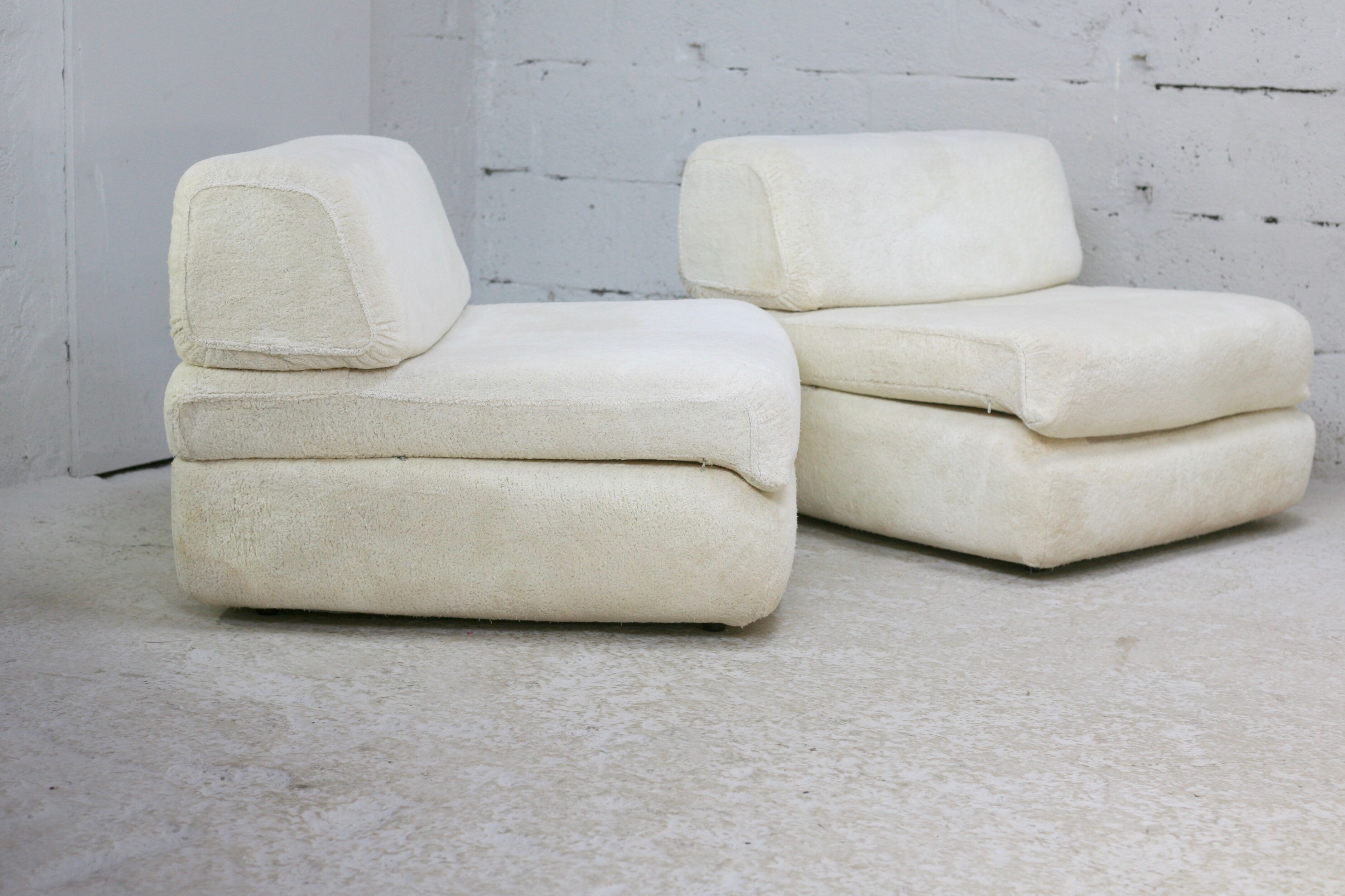 Sofa formed by 2 heaters. Foam, velvet "cream". Steiner. France, Circa 1970