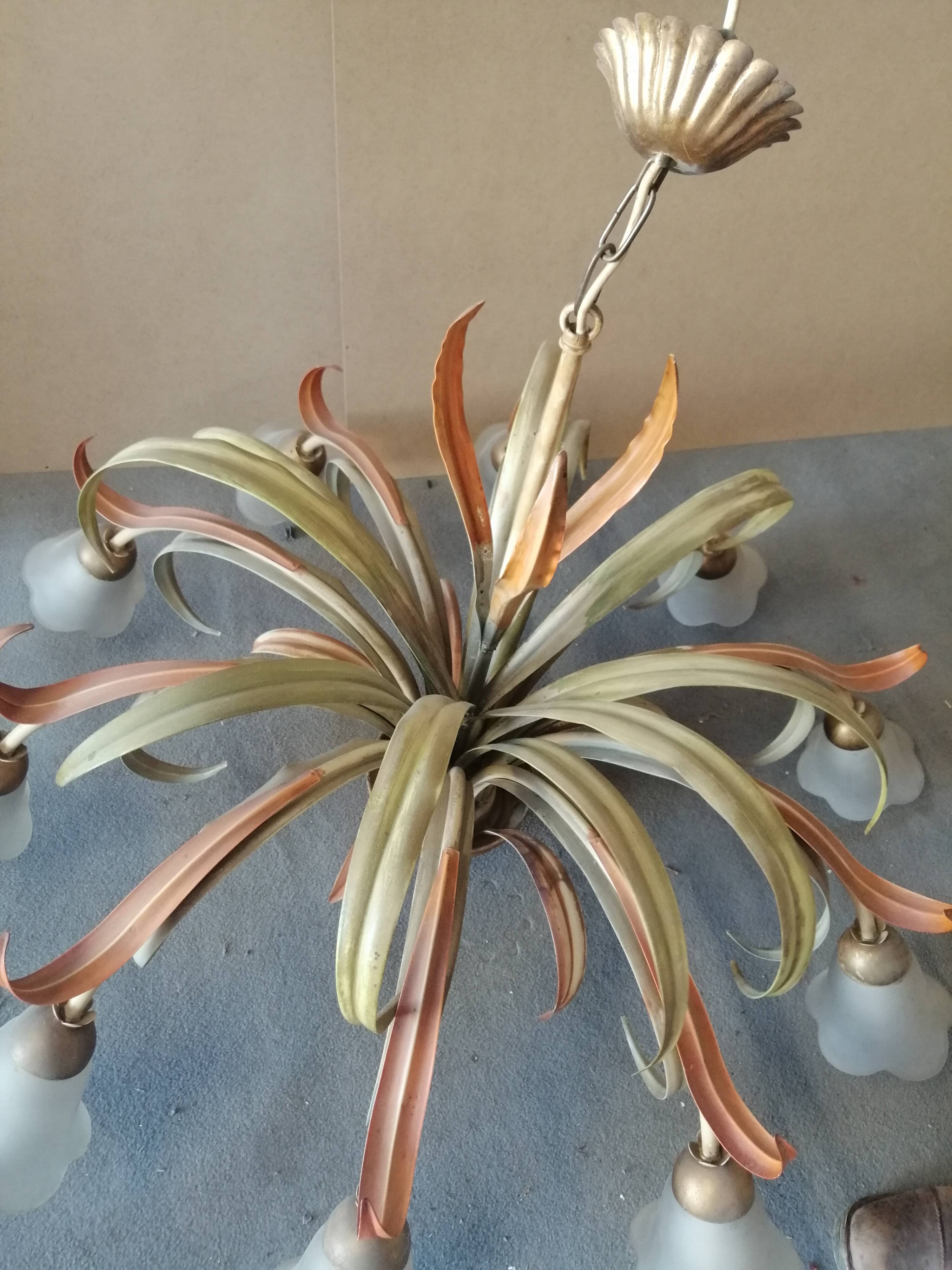 Painted metal chandelier with flowers