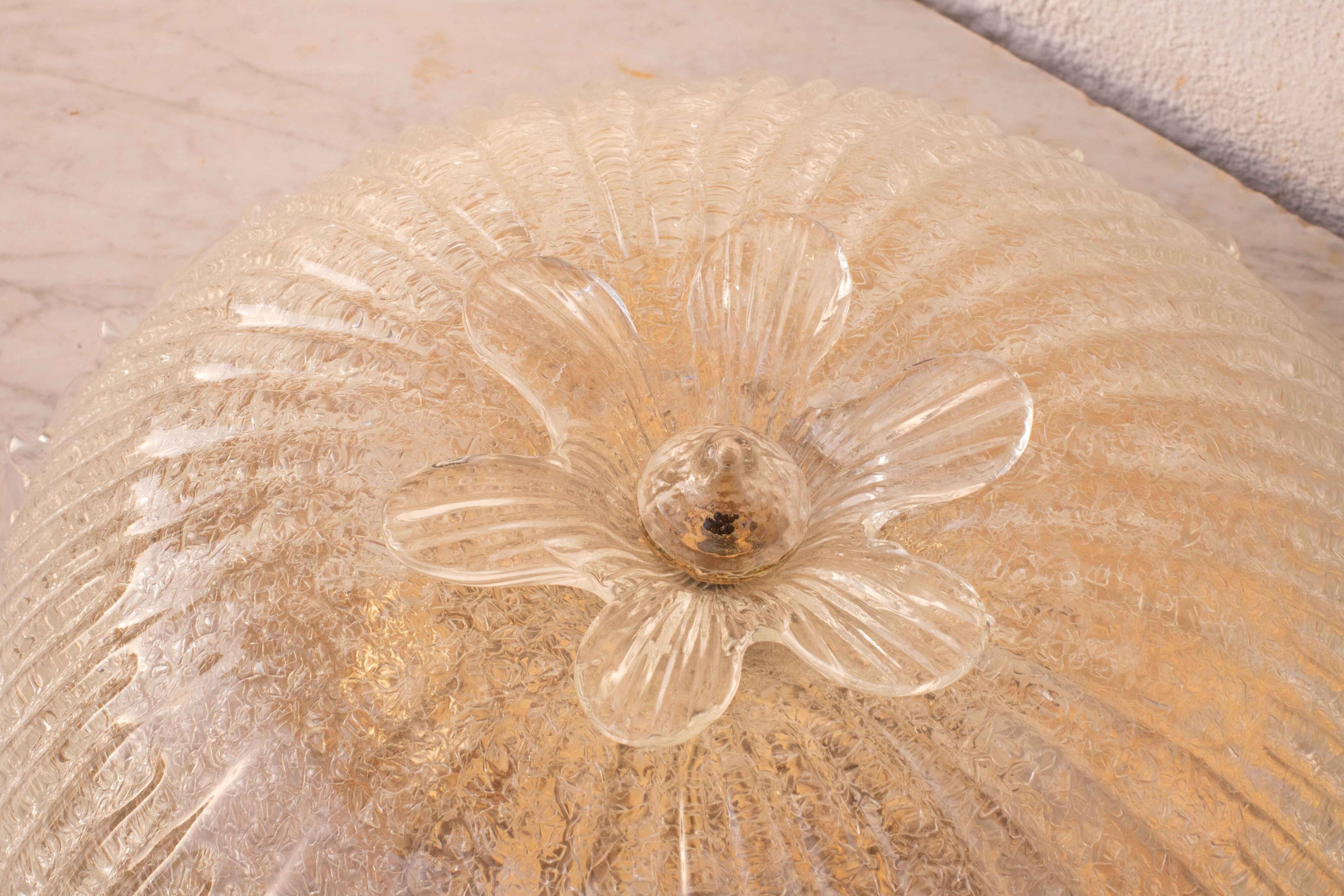 Italian Transparent Murano Glass Ceiling with Flower