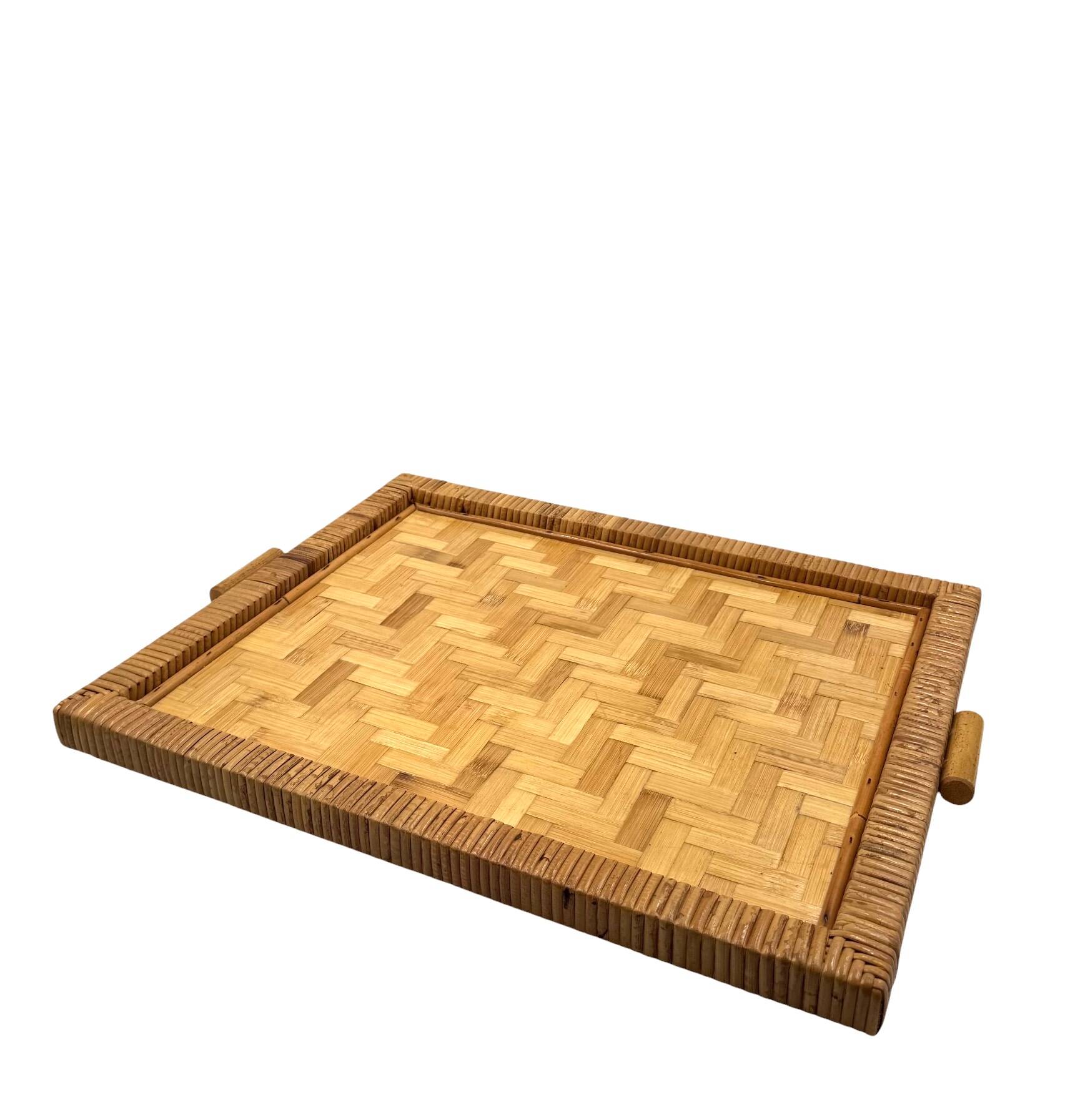 Hollywood regency bamboo and wicker tray, Italy 1970s