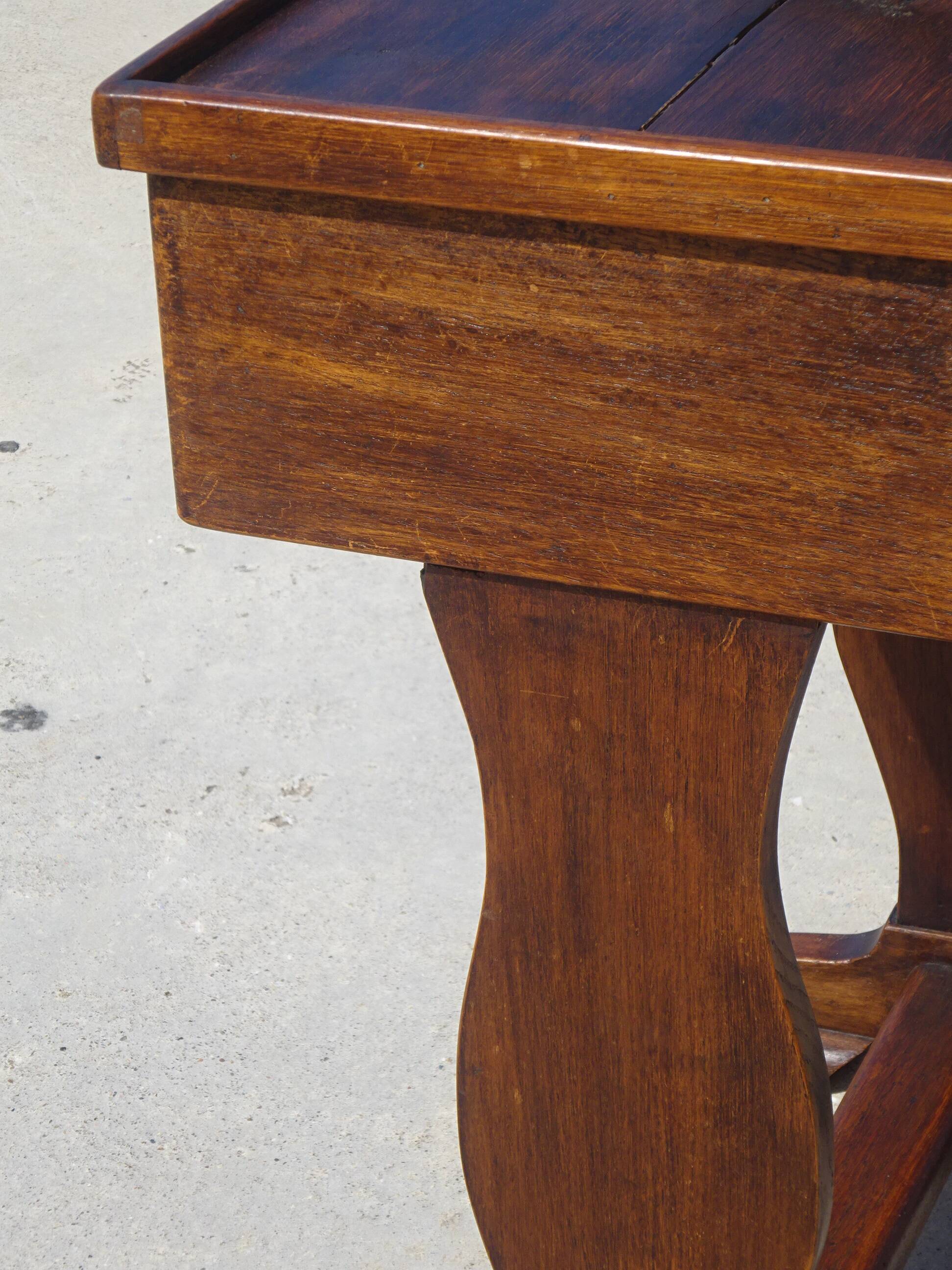 Bolster or end table with drawer, patina