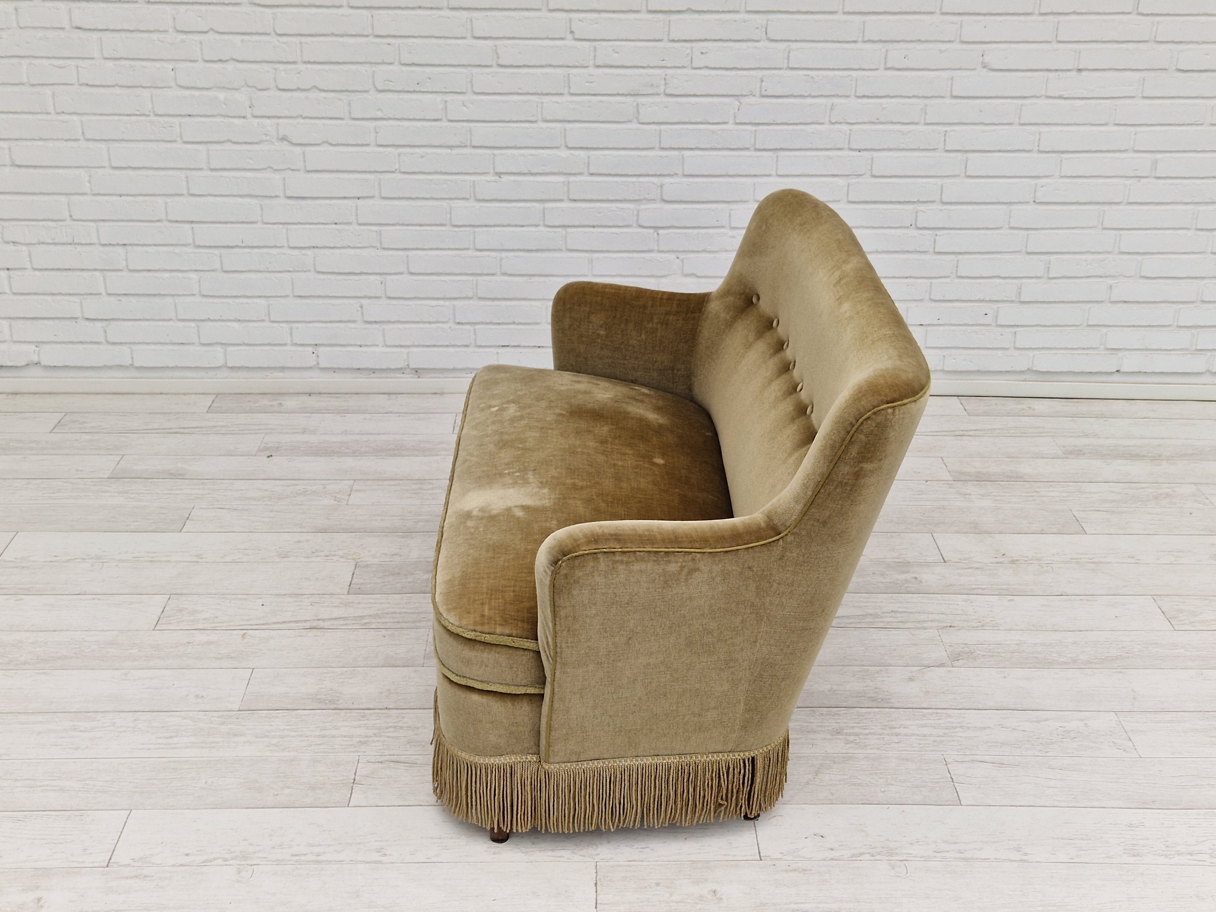 Danish velour 2 seater sofa, original condition, beech wood, 1960s
