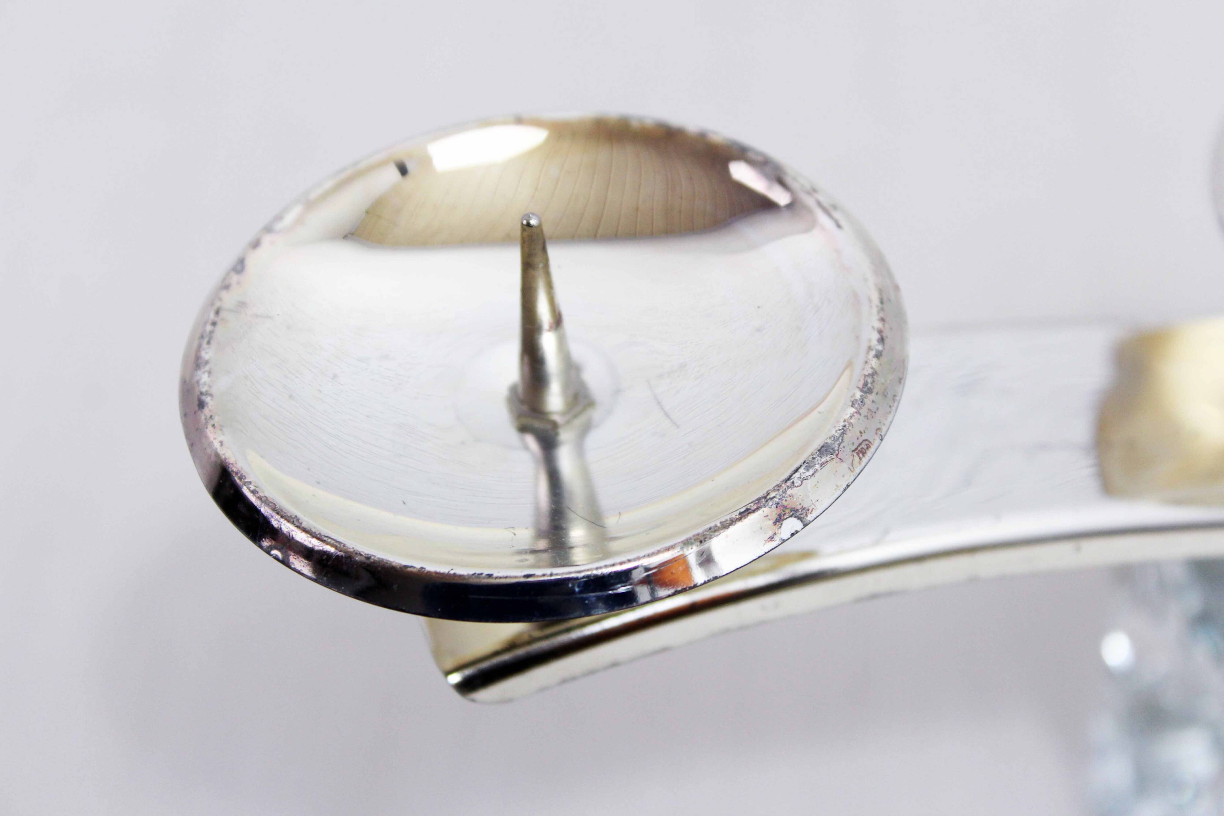 Glass and silver-plated metal candle holder