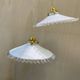 Pair of vintage pendant lights in opaline and transparent serrated edges