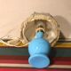 Ancienne lampe chevet corps opaline bleu + abat-jour crème vintage