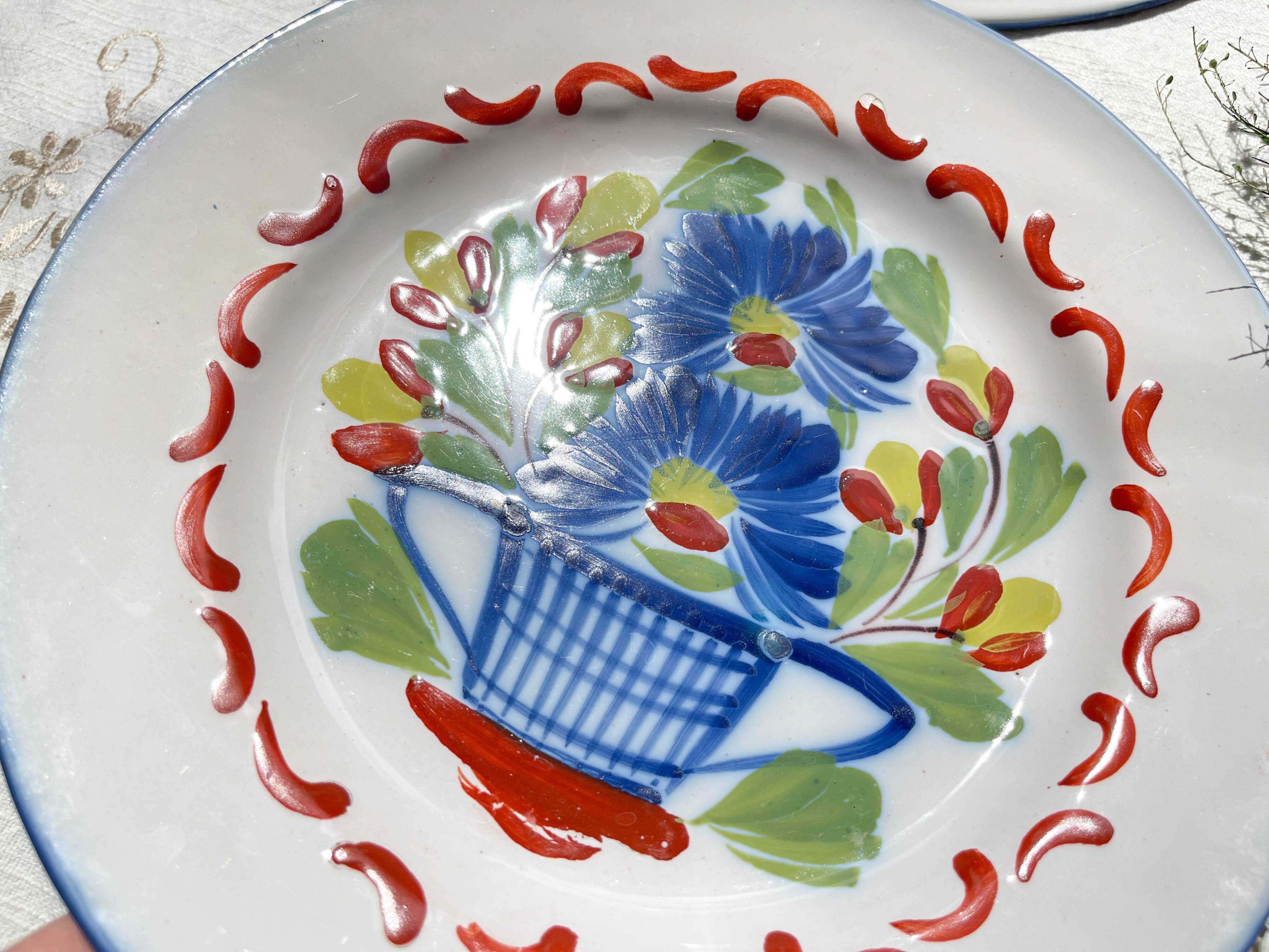2 St Clement Luneville plates, 19th century, floral pattern