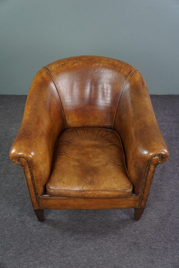 Club chair in patinated sheepskin