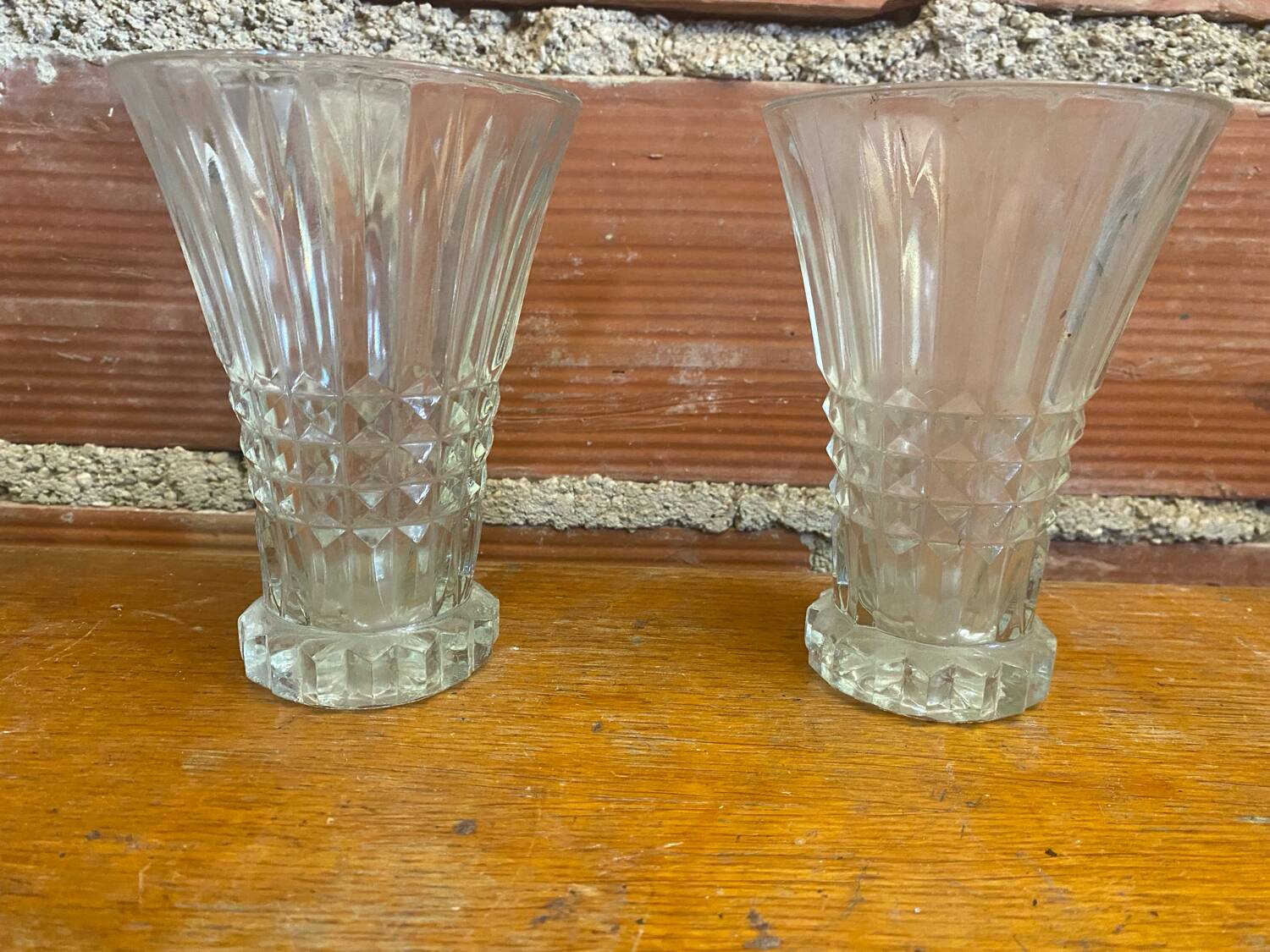 Pair Antique Clear Molded Vase Vintage Decoration #C596