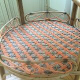 Round old rattan pedestal table