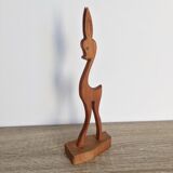Vintage statuette in wood fawn stylized doe