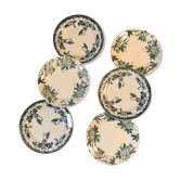 6 assiettes à dessert terre de fer dépareillées
