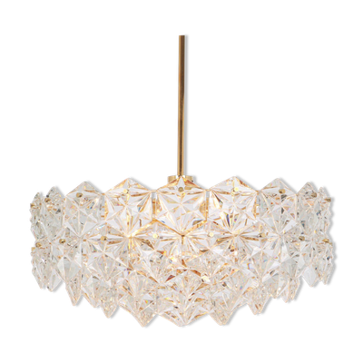 Lustre Kinkeldey en laiton doré et verre cristal, Allemagne, années 1970