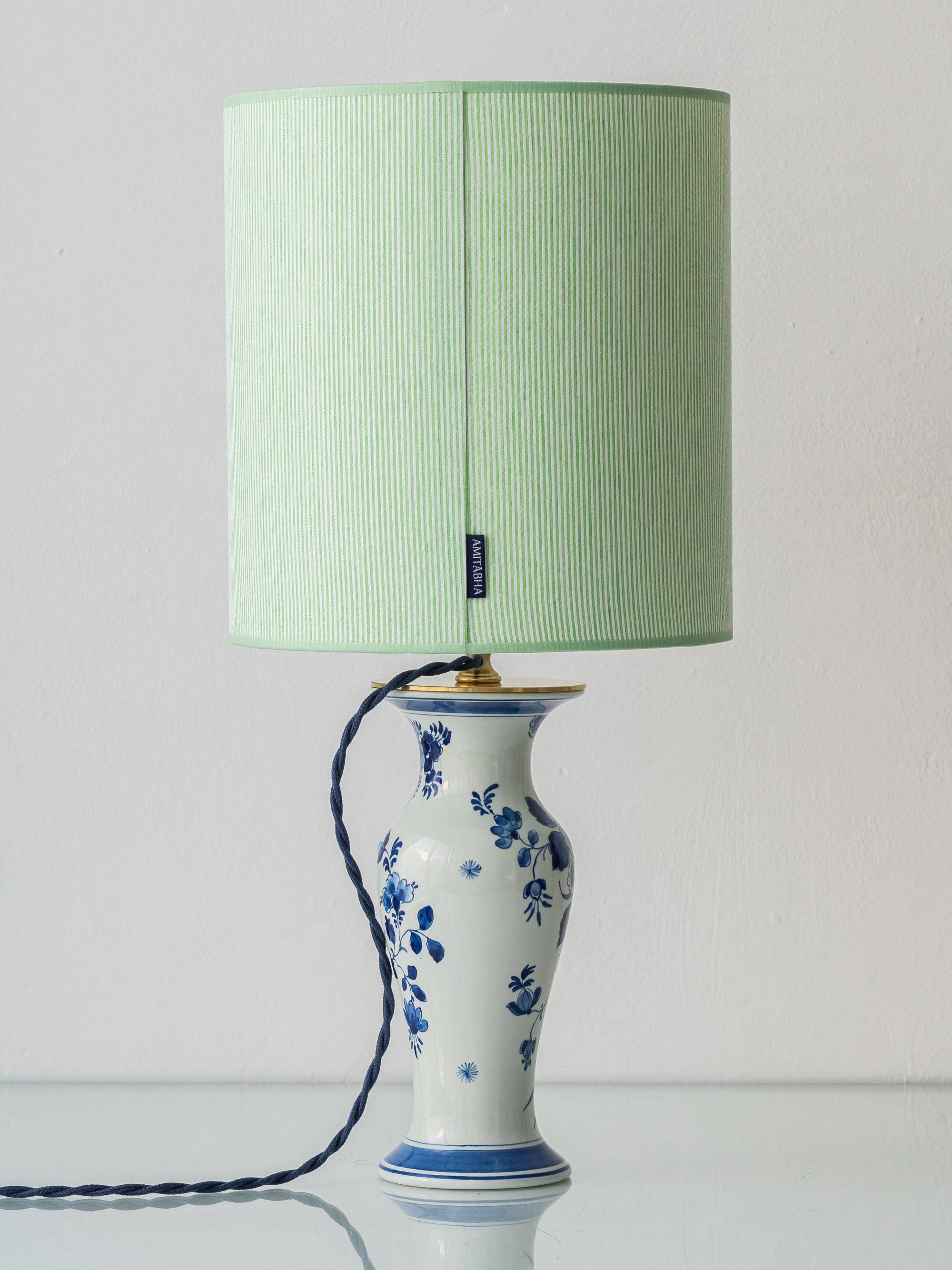 Royal Delft Blue, White, and Green Chinoiserie Bird Table Lamp, 1979