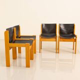 Set of 4 Italian chairs in wood and leather by Ibisco 70's