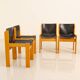 Ensemble de 4 chaises italiennes en bois et cuir par Ibisco 70's
