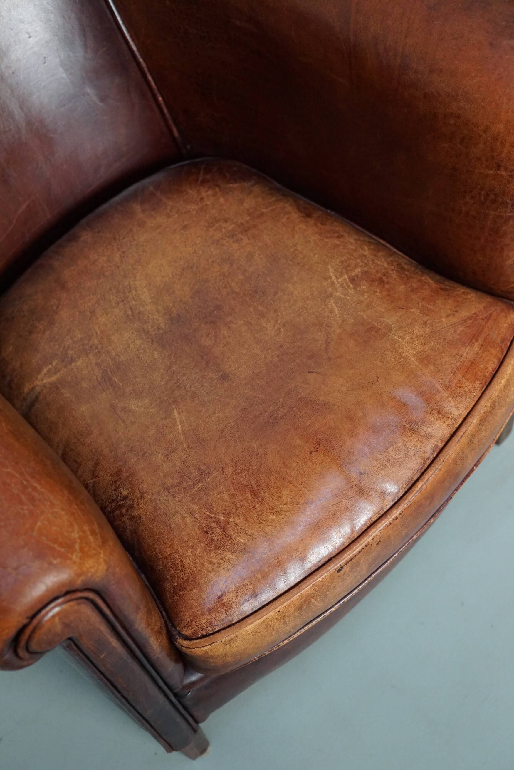 Vintage Dutch cognac coloured leather club chair, set of 2