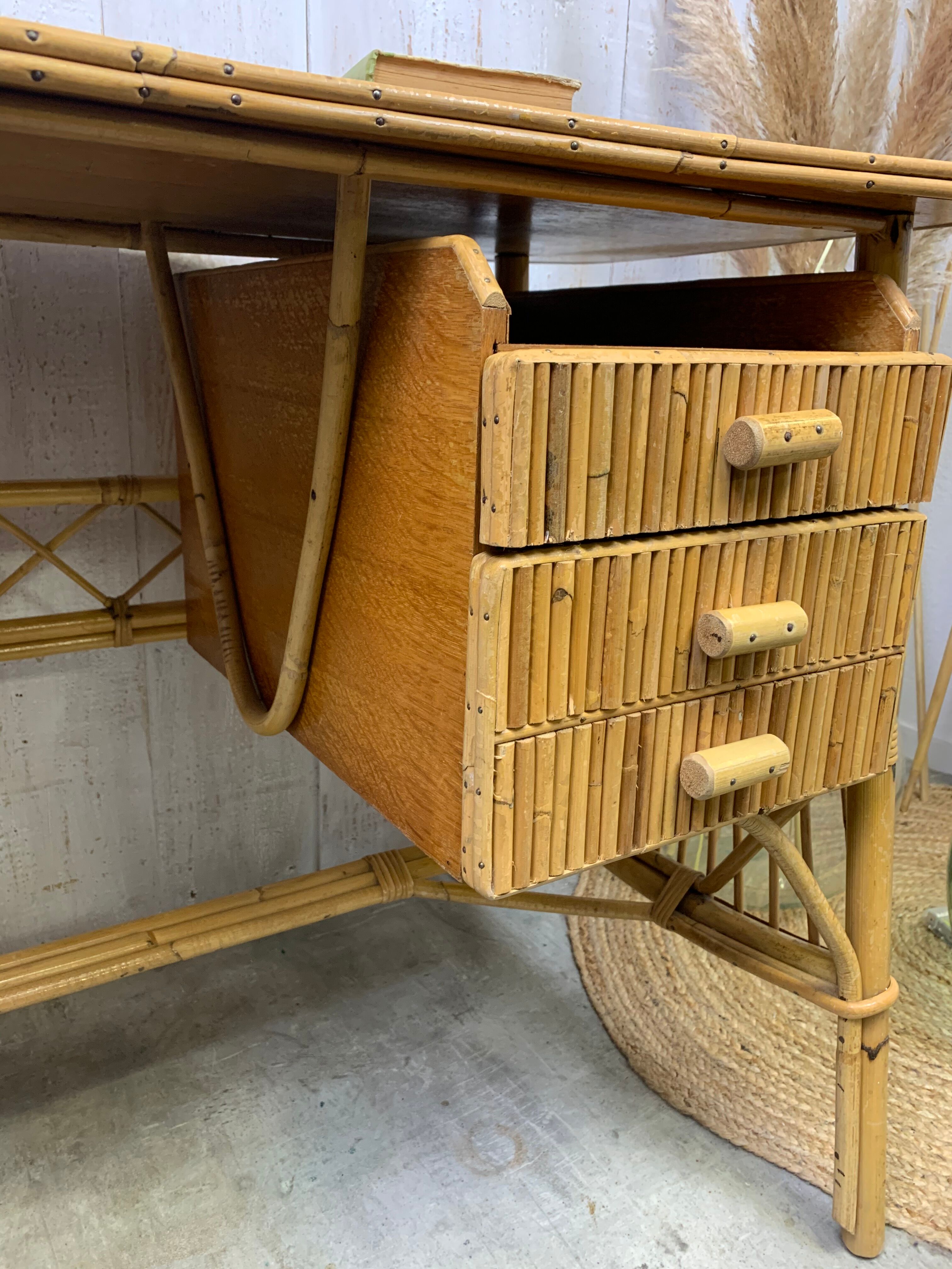 Louis Sognot rattan desk
