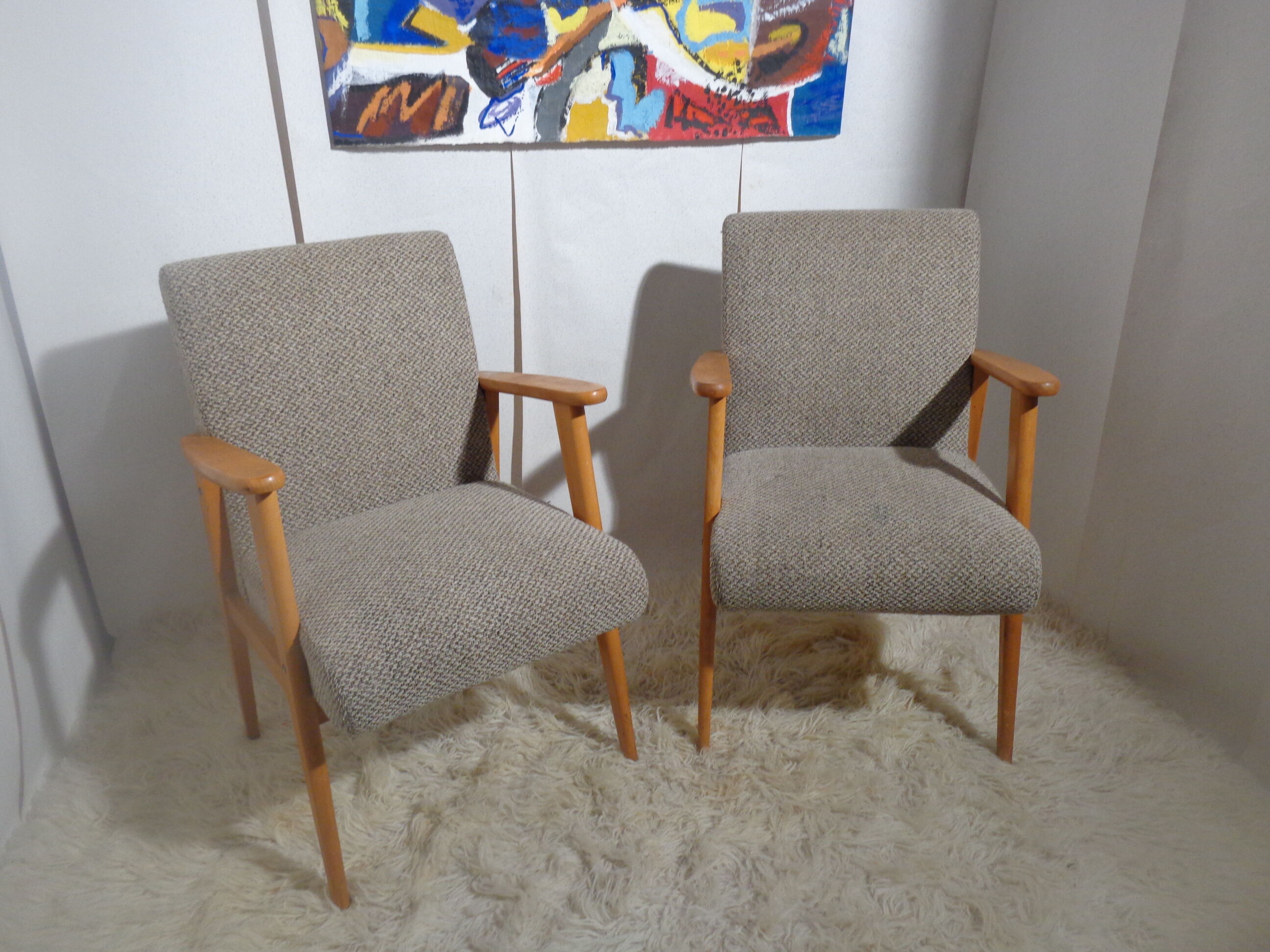 Pair of vintage Scandinavian armchairs from the 60s light wood