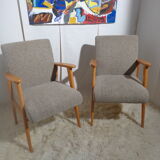Pair of vintage Scandinavian armchairs from the 60s light wood